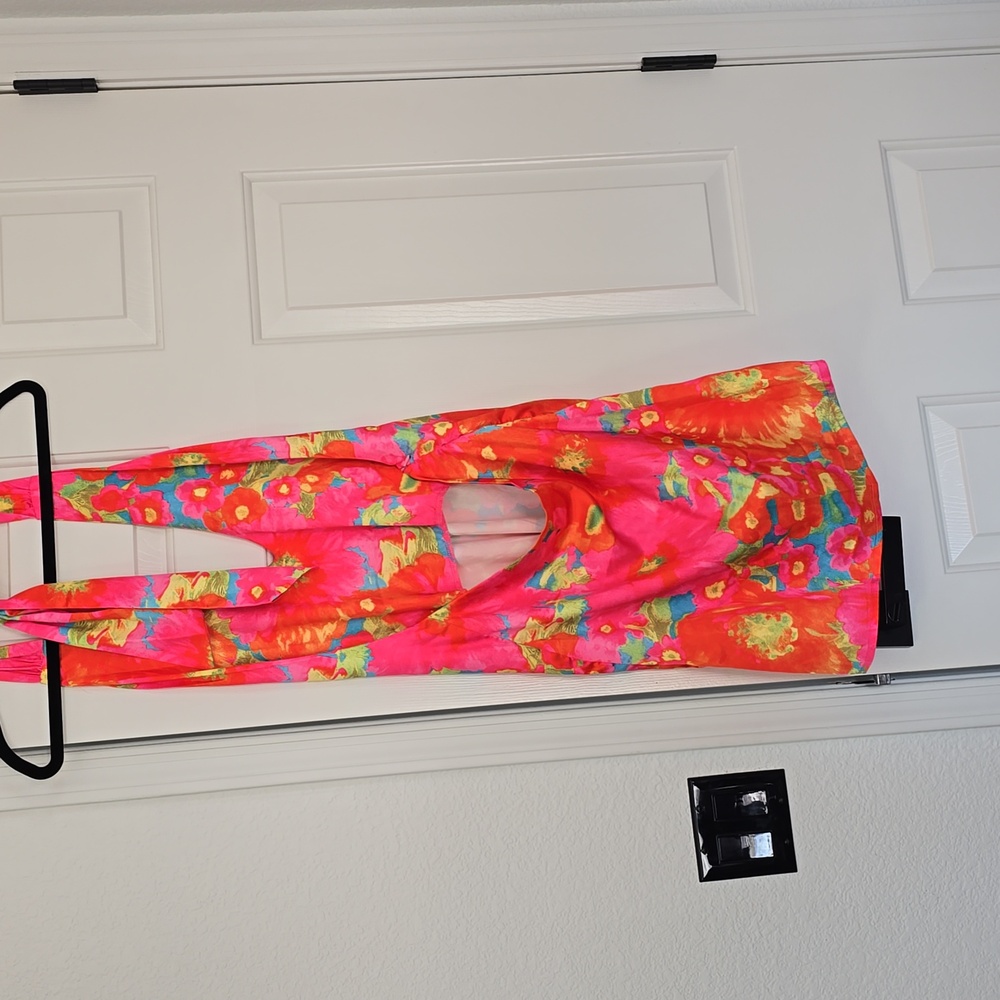 Vibrant Floral Halter Dress Sz Med - Picture 4 of 5